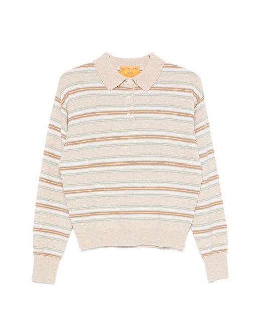 Guest In Residence White Striped Cashmere Polo Shirt