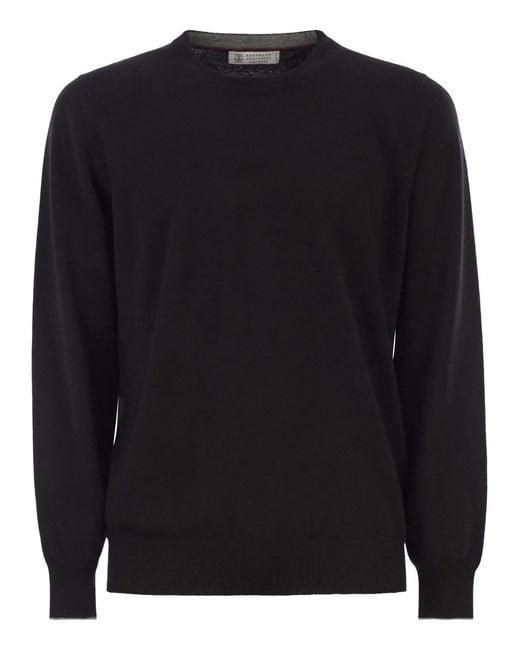 Brunello Cucinelli Black Pure Cashmere Crew-Neck Sweater for men