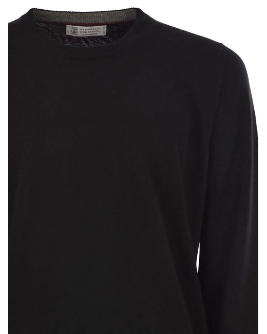 Brunello Cucinelli Black Pure Cashmere Crew-Neck Sweater for men