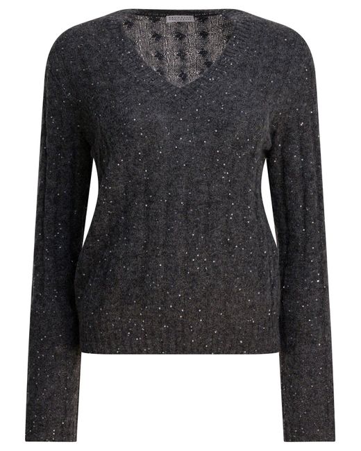 Brunello Cucinelli Black "Dazzling Cable" Sweater