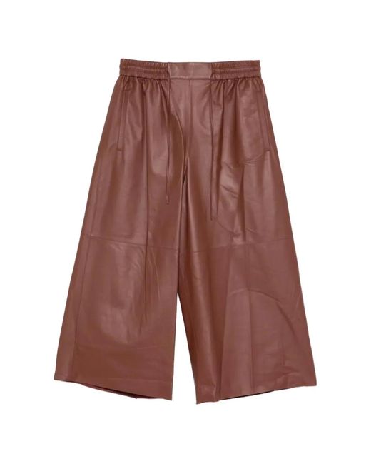 Yves Salomon Red Leather Trousers With Drawstring Waistband