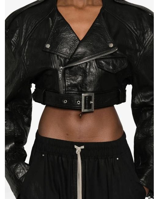 Rick Owens Black Reimagined Leather Jacket With Adjustable Belt