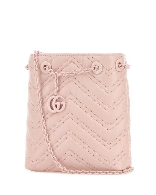 Gucci Pink Leather Micro Gg Marmont Bucket Bag