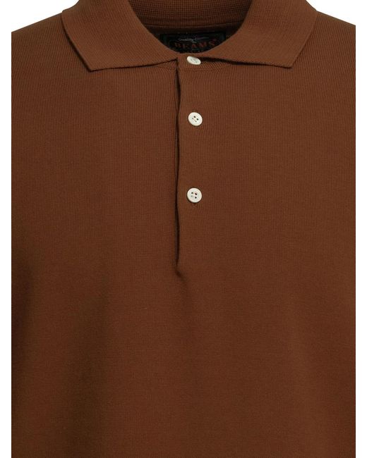 Beams Plus Brown Cotton Button-Down Polo Shirt for men