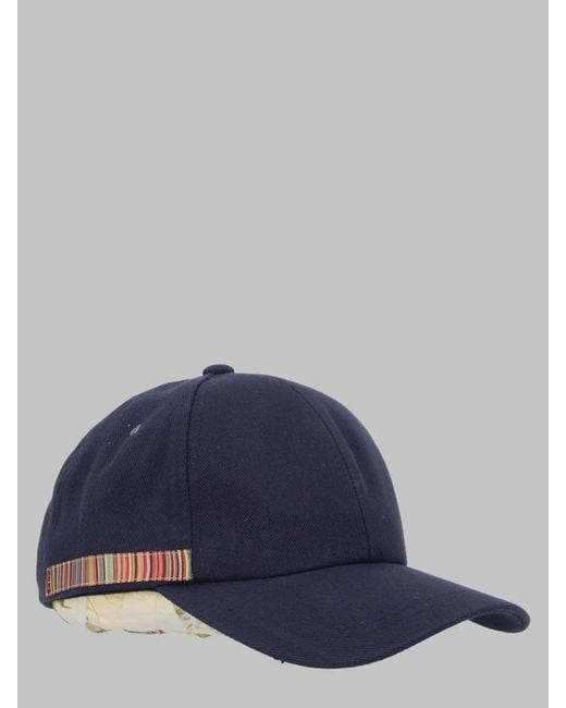 Paul Smith Blue Baseball Cap With Striped Trim for men