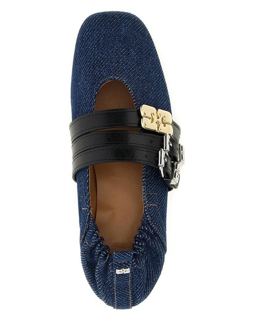 Ganni Blue 'Sue Triple' Ballet Flats