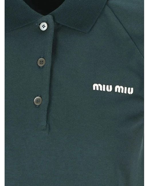 Miu Miu Green Two-Tone Jersey Polo Shirt