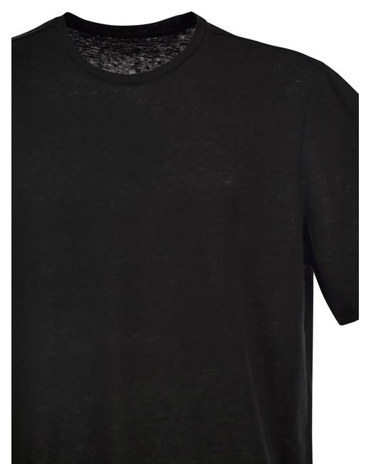 Majestic Black Stretch Linen T-Shirt With Round Neckline for men