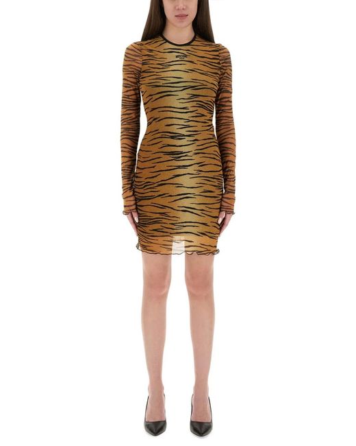 Moschino Natural Animal Print Mesh Dress