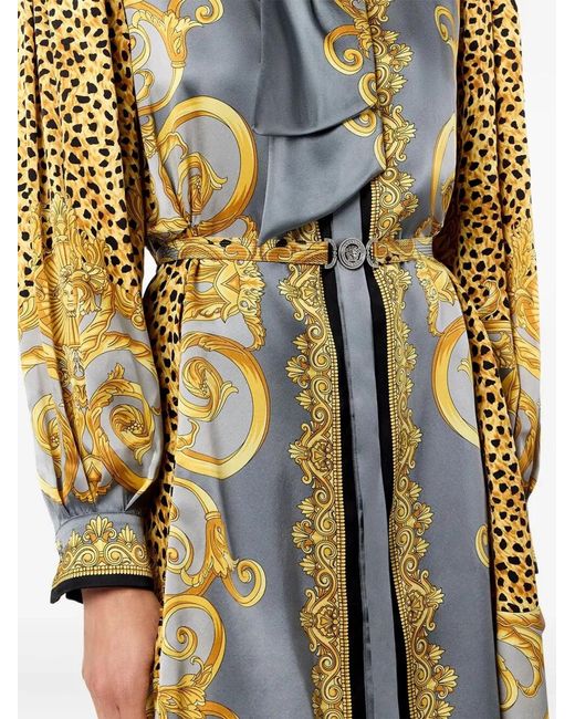 Versace Blue Dress Cheetah Foulard On Silk Crepe Satin Lw