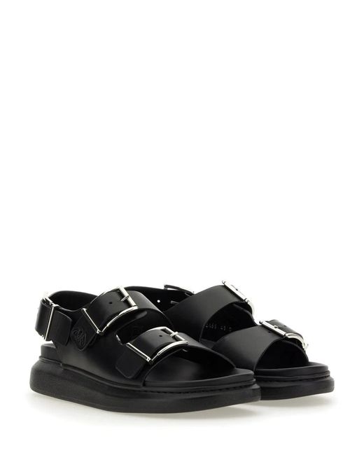 McQueen Black Leather Sandal for men