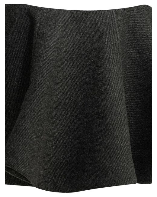 Ganni Black Flared Wool Miniskirt