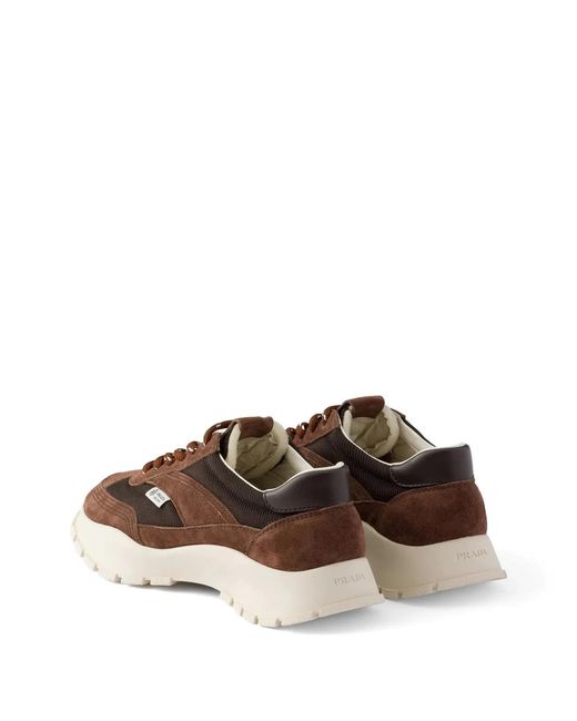 Prada Brown Leather Rete Tech Sneakers