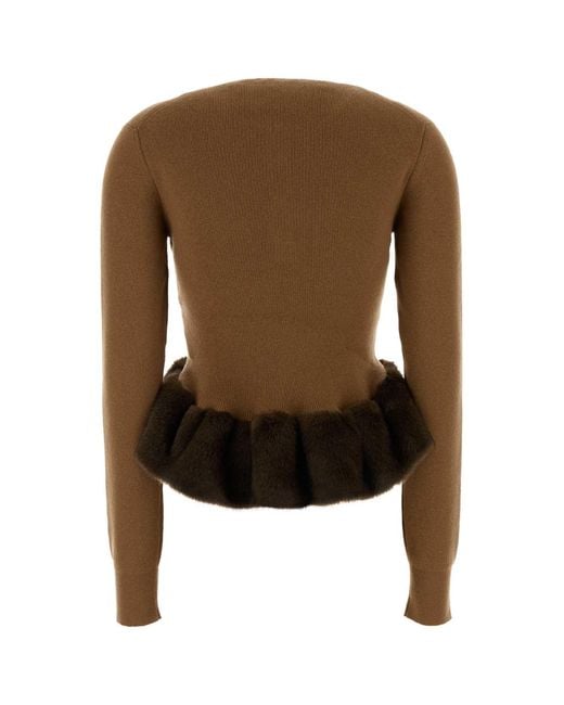 Stella McCartney Brown Fff Trim Wool Crew Neck Jumper