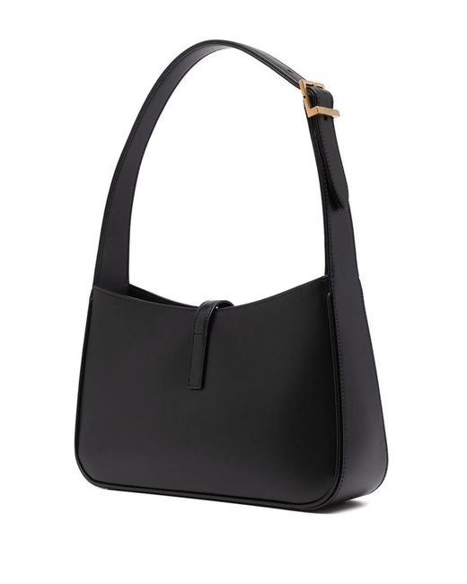 Saint Laurent Black Leather Logo Plaque Shoulder Bag