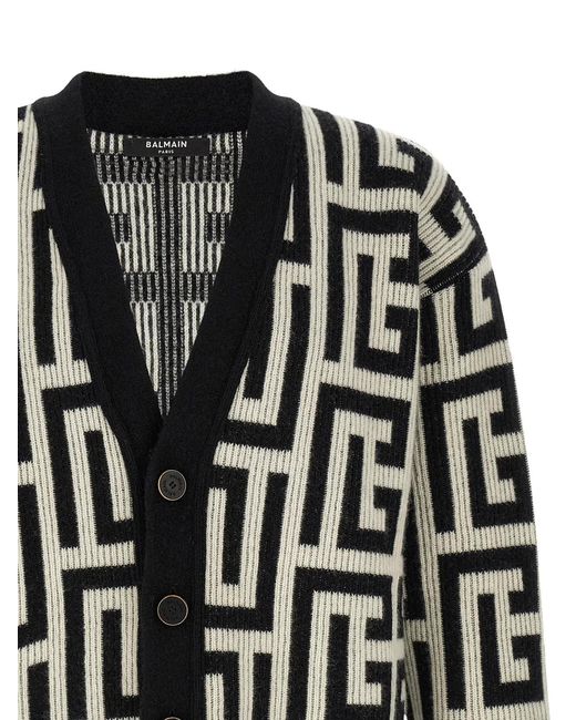 Balmain Black Monogram Macro Cardigan for men