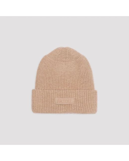 Patou Natural Knitted Ribbed Beanie Hat