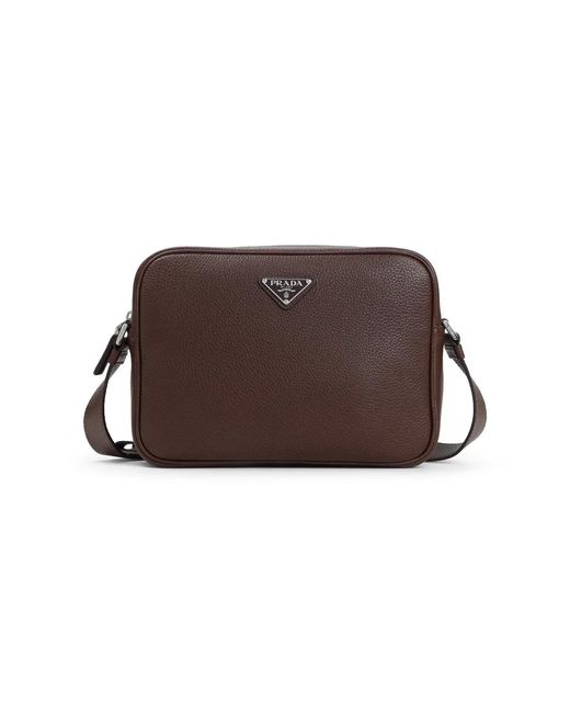 Prada Brown Grained Leather Shoulder Bag for men