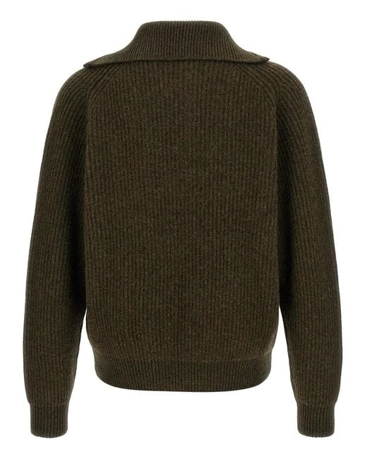 Jil Sander Green Half-Zip Sweater for men