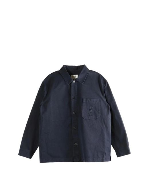 Saint Laurent Blue Cotton Linen Gabardine Cassandre Overshirt for men