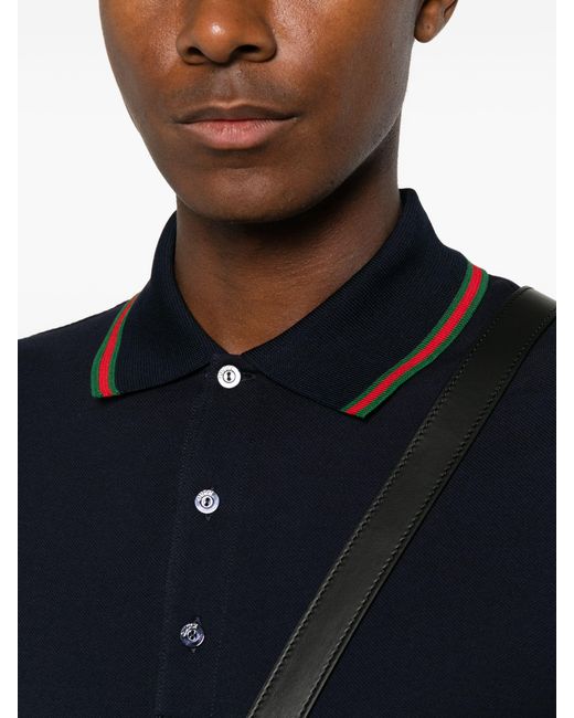 Gucci Blue Cotton Piqué Jersey Polo Shirt for men