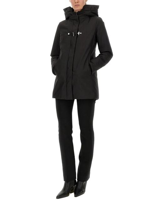 Fay Black Technical Gabardine Toggle Coat