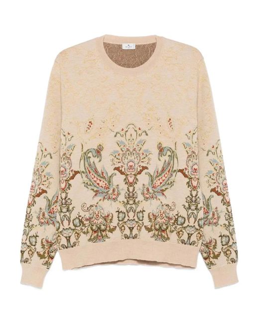 Etro Natural Paisley Print Crew Neck Sweater for men