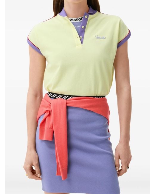 Versace Yellow Cotton Piqué Polo Shirt With Embroidered Logo