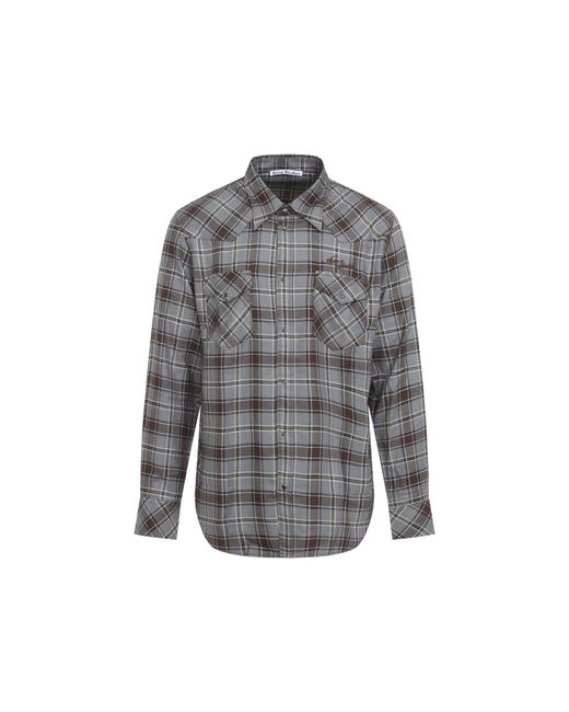 Acne Gray Flannel Check Shirt for men