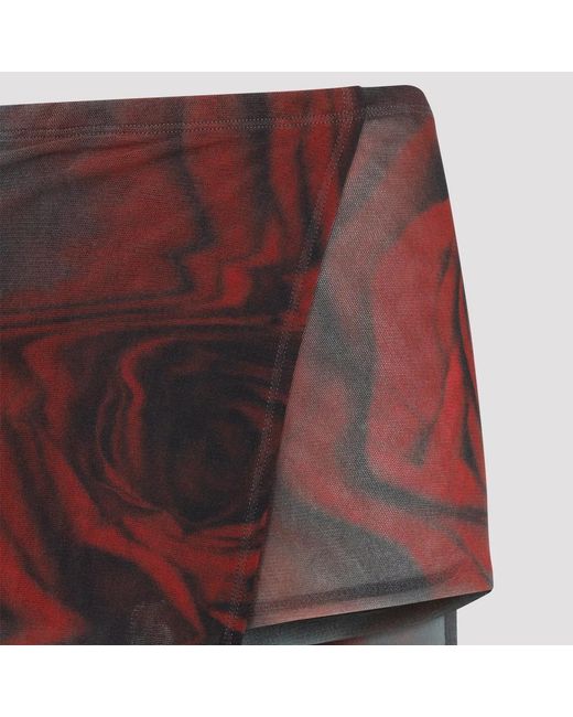 Jean Paul Gaultier Brown Blurry Roses Asymmetric Midi Skirt
