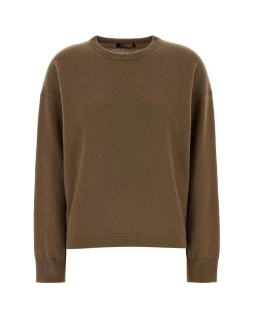 Max Mara Brown Solid Crew Neck Sweater