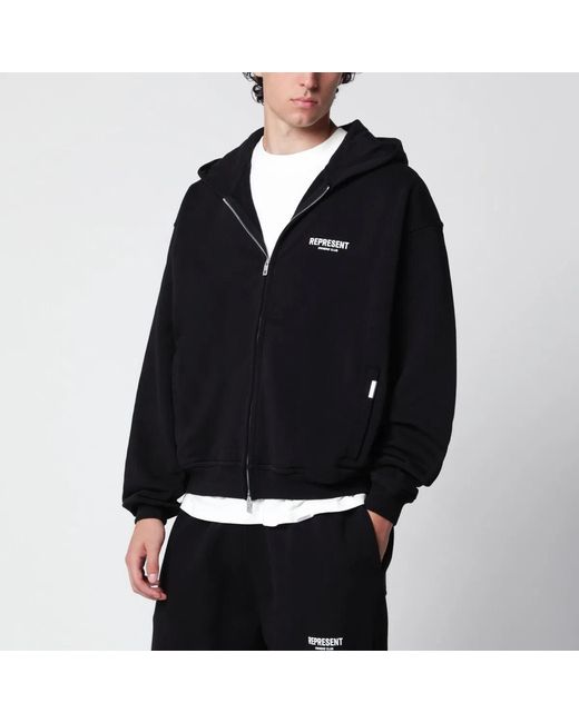 Represent Black Cotton Zipup Hoodie for men