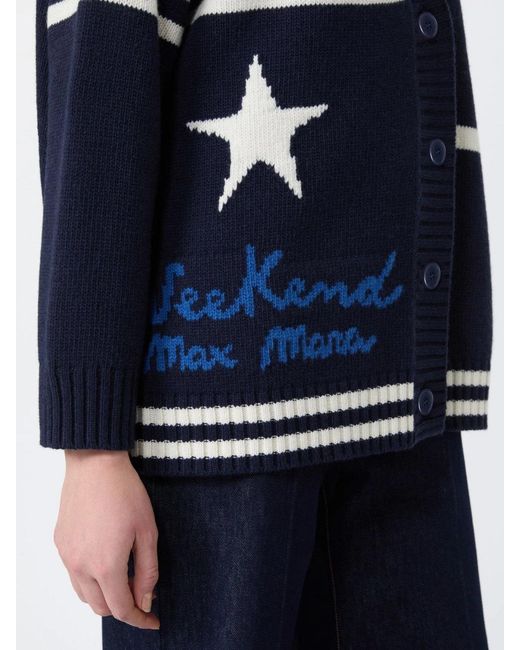 Weekend by Maxmara Blue Intarsia-Knit Star-Motif Cardigan