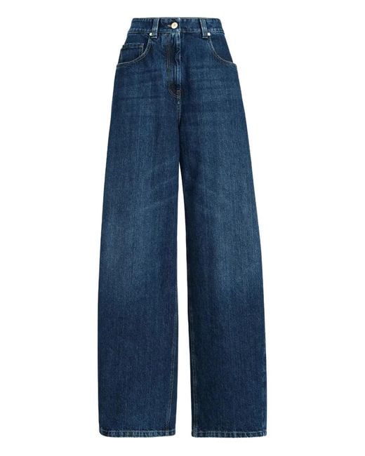 Brunello Cucinelli Blue Wide-Leg Cotton Denim Jeans