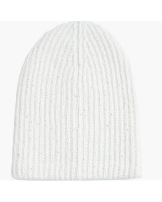 Fabiana Filippi White Ribbed Knit Sequin Embellished Hat