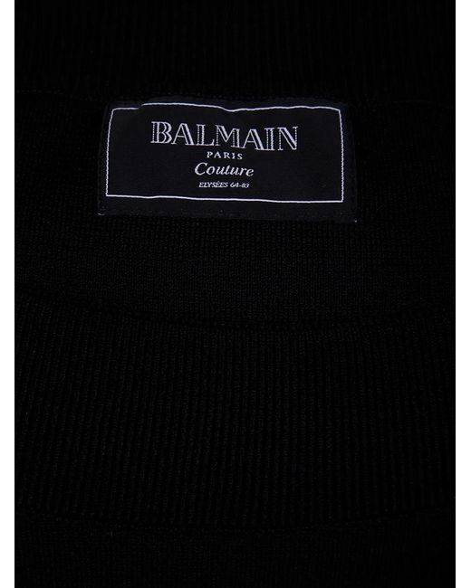 Balmain Black Ls Double Collar Knit Zipped Midi Dress