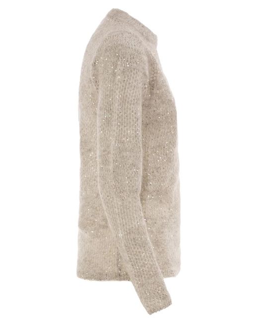 Brunello Cucinelli Natural Crew-Neck Mohair And Wool-Blend Sweater With Sequins