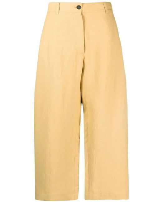 Studio Nicholson Yellow Wide Leg Cropped Cotton Trousers