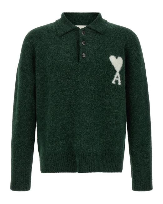 AMI Green 'Ami De Coeur' Polo Shirt for men