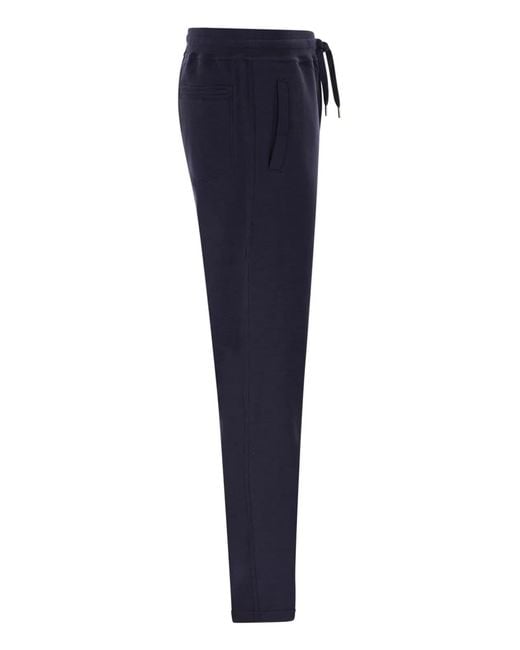Brunello Cucinelli Blue Techno Cotton Fleece Trousers for men