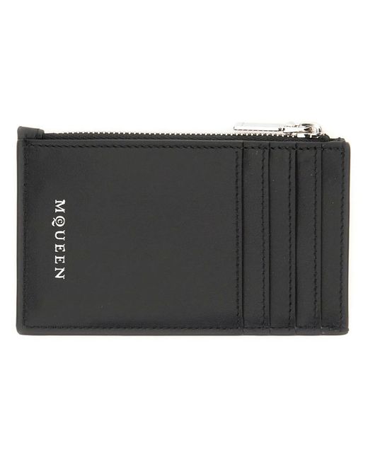 McQueen Black Calf Skin Wallets for men