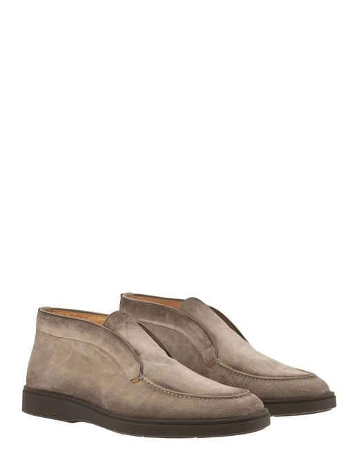 Santoni Brown Suede Leather Desert Boot for men