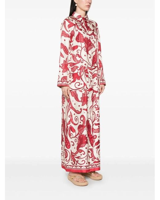F.R.S For Restless Sleepers Red F.R. For Restless Sleepers Printed Silk Long Shirtdress