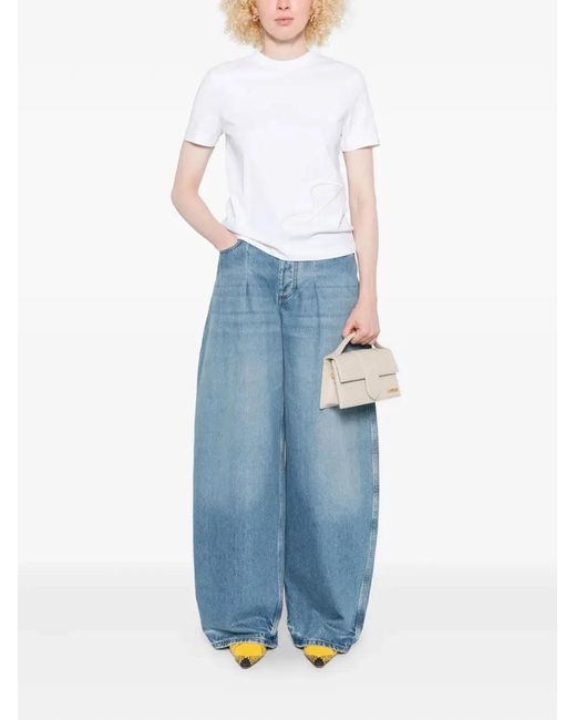 Jacquemus White Embroidered Logo Short Sleeve T Shirt