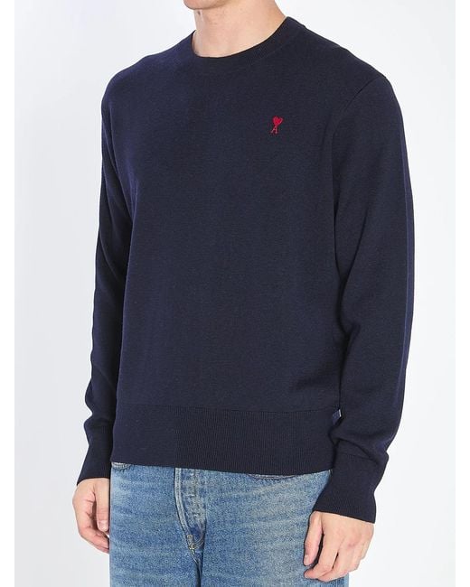 AMI Blue Wool Sweater for men