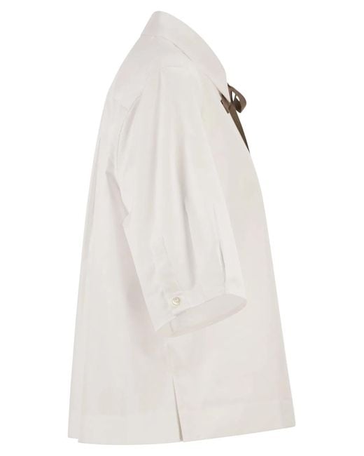 Herno White Cropped Cotton Shirt With Ribbon Bow
