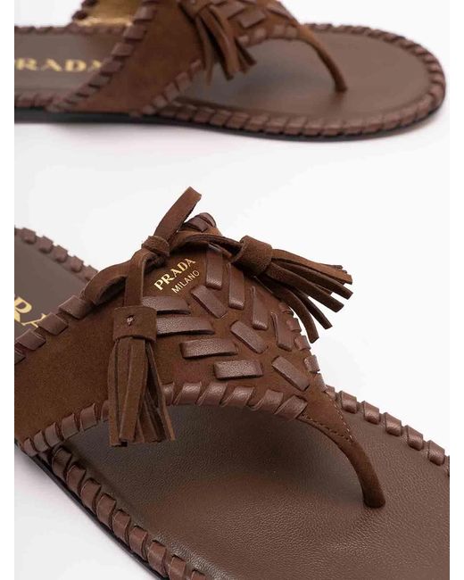Prada Brown Suede Flat Sandals