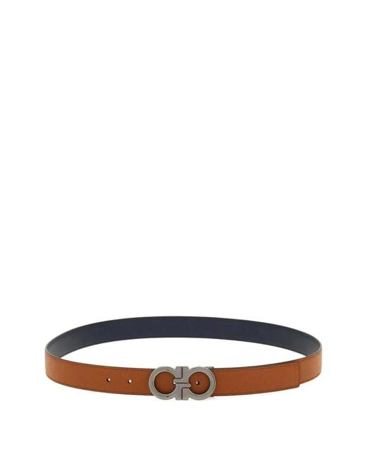 Ferragamo White Gancini Grained Leather Reversible Belt for men