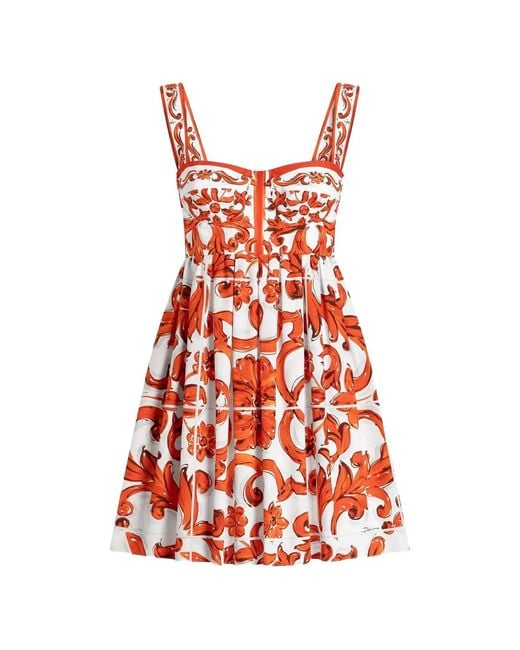Dolce & Gabbana Red Dolce & Gabbana Patterned Cotton Dress