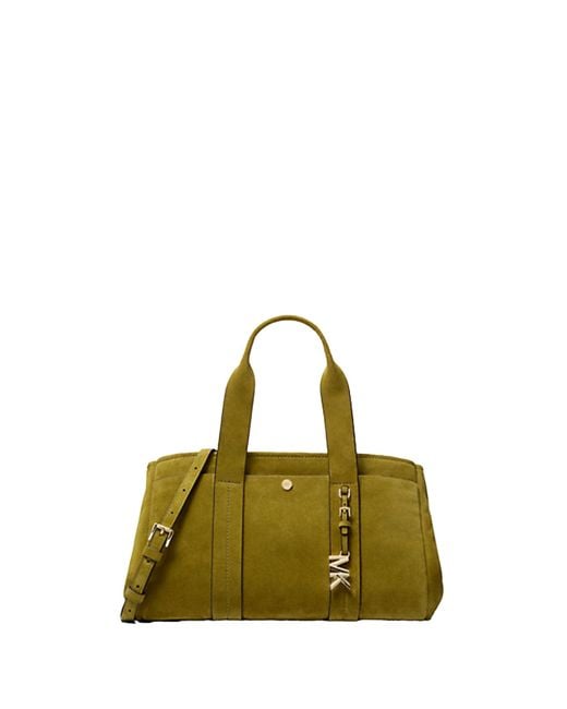 Michael Kors Green Romee Small Suede Satchel With Glossy Mk Logo